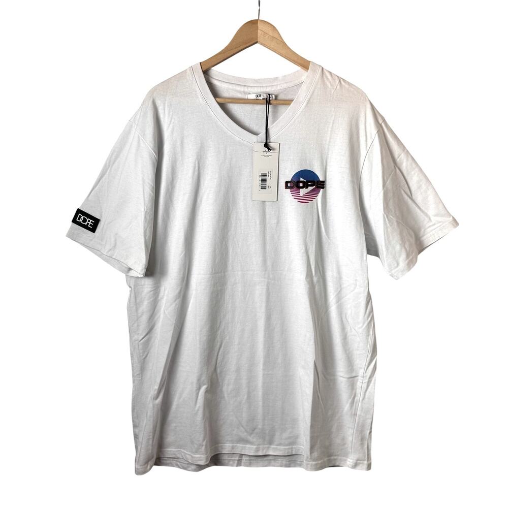 NWT DOPE Graphic T-Shirt Mens 2XL Dice V-Neck Streetwear Luck White Short Sleeve